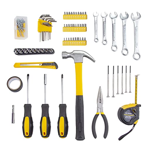 CARTMAN 148 Piece Tool Set General Hand Tool Kit with Plastic Toolbox Storage Case, Automotive Set Yellow