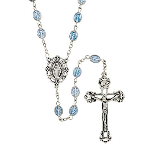Religious Blue Miraculous Medal Rosary, 23 Inch