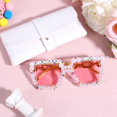 BOXOB Oversized Square Birthday Glasses, 5.7x2.3 Inch Happy Birthday Pearl Glasses Elegant Sunglasses Gift for Women Party Favors3
