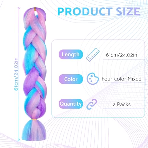 Leogony 2PCS 4 Tone Hair Extensions for Braiding Mermaid Fake Braids Hair, Plait Coloured Synthetic Wig - Image 4