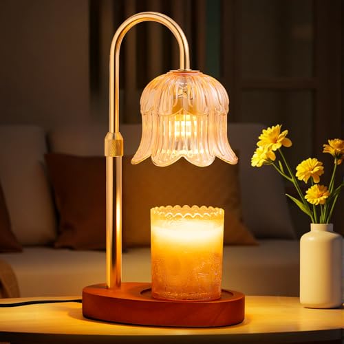 Candle Warmer Lamp Electric - Classicism Glass Design With 2 Bulbs - Adjustable Height And Dimmable Timer Flower Lamp - Jar Candles Flameless Burner Suitable Various Holiday Warming Gifts For Women