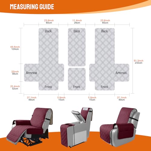 Image of VANSOFY Loveseat Recliner Cover with Console 100% Waterproof Sofa Slipcovers Non-Slip Reclining Couch Cover Split Sofa Covers Furniture Protector for Pets, Dogs(Burgundy1)