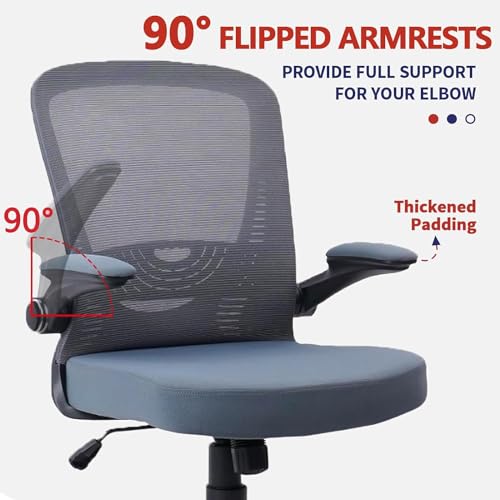 Image of CLATINA Ergonomic Office Desk Chair, Office Guest Chair Reception Mid Back Mesh Office Chair Ergonomic Swivel Grey Mesh Computer Chair Flip Up Arms with Lumbar Support Adjustable Height Task Chair