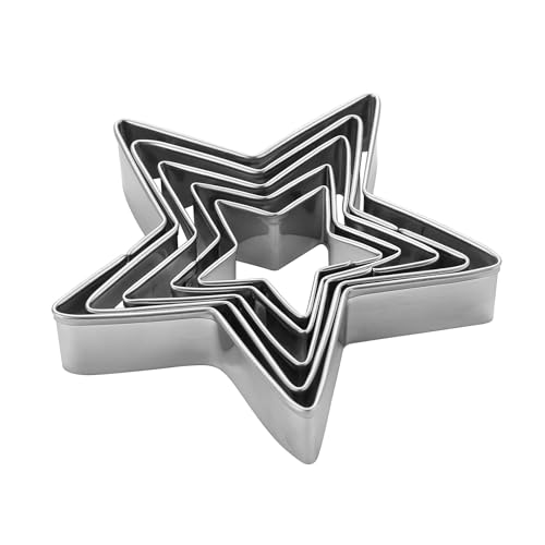 Star Cookie Cutters Set,5pcs Stainless Steel Sandwiches Cutters Biscuit Molds for Kids,5pcs Sturdy Cutters for Cookies,Sandwiches,Small to Large Size of 1.57