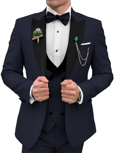 Men's Tuxedos 3 Piece Suit Set Slim Fit Double Breasted Suit Men Wedding Prom Tuxedo with Bow