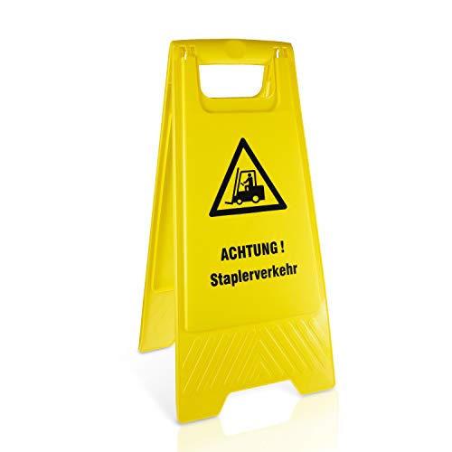 Warnaufsteller Achtung! Staplerverkehr - Kunststoff - Gelb - Höhe 61 cm - zusammenklappbar - Viele verschiedene Motive - Betriebsausstattung24®