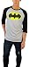 DC Comics Mens Batman Distressed Logo 3/4 Sleeve Raglan Tee (Large, Grey Heather/Black)