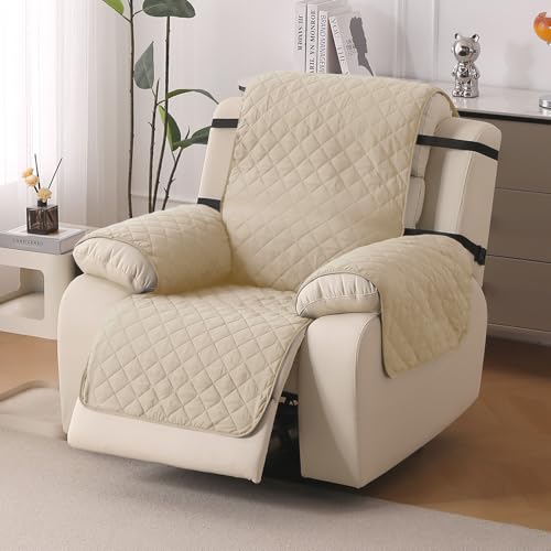 Image of HOKIPO 'UrbanQuilt' Recliner Sofa Slipcover Mat for 1 Seater | 1-Piece Design & Dual Belt Protection to Avoid Slipping of Cover, Beige (AR-6069-M2)