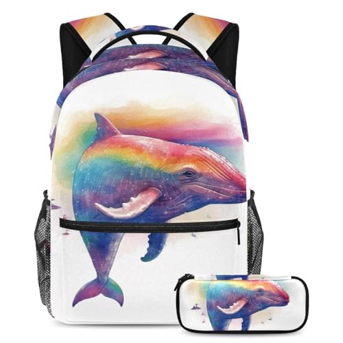 Sac à dos Ocean Whale Rainbow ergonomique pour soulager le dos des écoliers