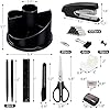deli Office Supplies Set, 1045 Pcs-Desk Accessory Organizer Kit, Stapler Set, Rotating Multi-Functional Pen Holder, Tape Dispenser, Pens, Binder Clips, Sharpener, Scissor, Eraser, Black