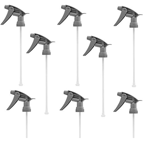 Comfort Axis Trigger Spray Chemical Resistant Sprayer Replacement for 32 oz Bottles, Gray, 9-1/2" Dip Tube, 28-400 Neck Size - 8 Pack Cover