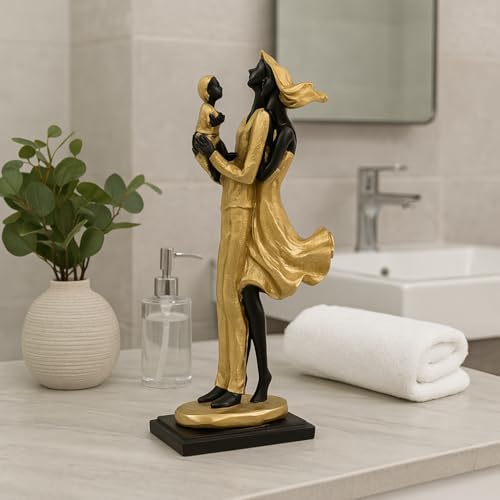 Image of Xtore Lavish Golden Black Resin Couple Statue with Child for Home Decor (Pack of 1, Black & Golden)