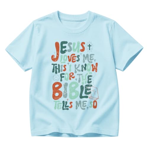 Image of Christian Shirts for Boys Kids Jesus Loves You Bible Verse God T Shirts Religious Faith Cute Graphic Tees Casual Tops
