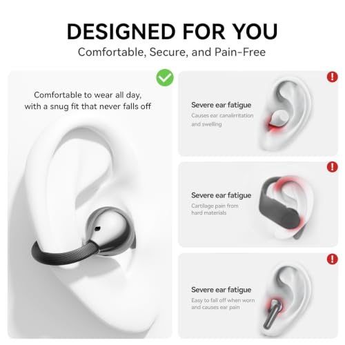 CHENRUIDA Everyday Lightweight Clip On Earbuds-Open Ear Headphones(Black) - image 4