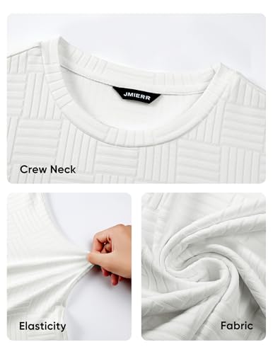 Image of JMIERR Mens T-Shirt Casual Stretch Solid Crewneck Short Sleeve Tees Textured Shirts