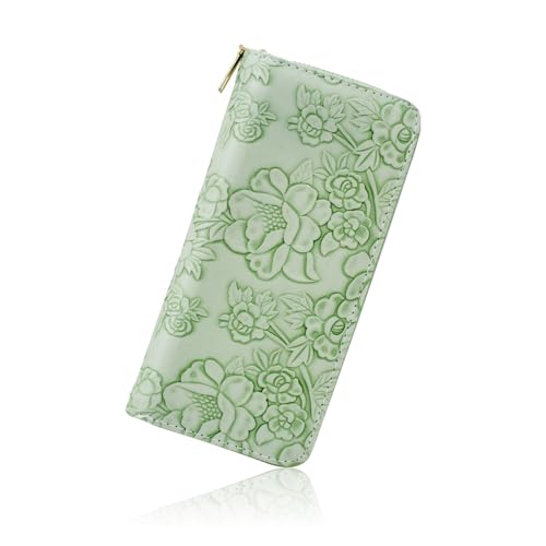 Womens Wallet, PU Leather Wallets for Women, Long Ladies Wallet Womens Card Wallet with Flower, Fashion Clutch Wallet for Travel, Dating, Shopping, Party (green)