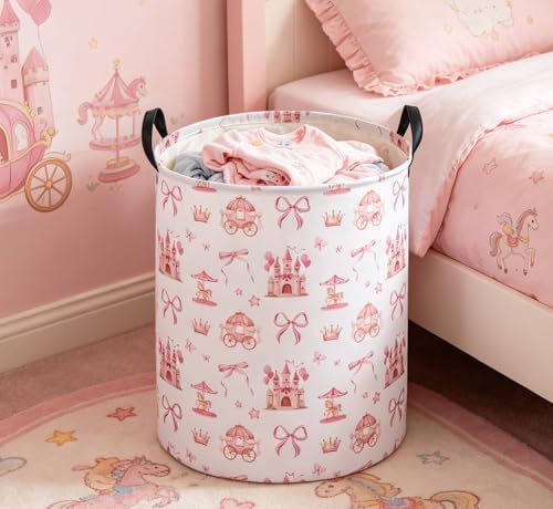 Image of Essme Kids Laundry Basket,Castle Hamper Waterproof Storage Bin for Girls, Pink Hamper,Gift Baskets(Castle)