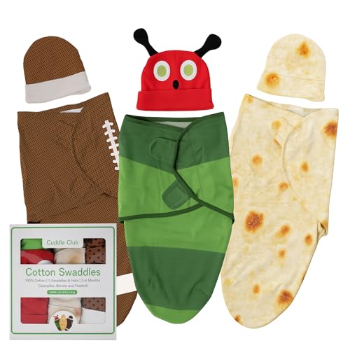 Image of Cuddle Club Swaddles for Newborns - Baby Swaddle Blanket for Boys & Girls - Adjustable Hook-and-Loop Cotton Wrap for Newborn 0-3 & 3-6 Months with hat