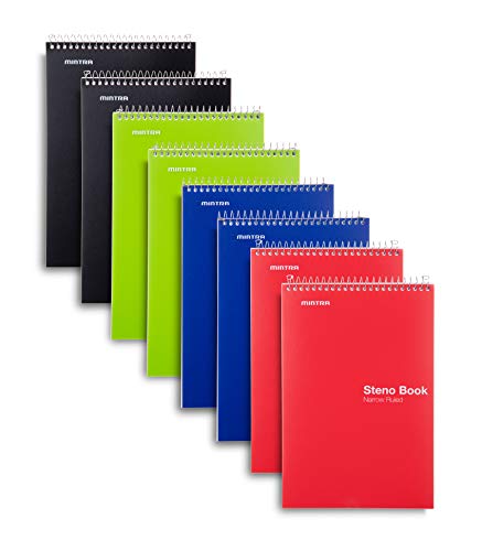 Mintra Office Steno Book - 6x9 - Primary Colors 8 Pads/Pack - Narrow