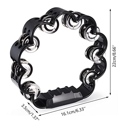 Facmogu 2 Pack Double Row Hand Held Percussion Tambourine With Jingles, Handheld Tambourine Percussion Instrument, Musical Rhythm Handheld Tambourine Joyful Party Concerts - Black #TOP5