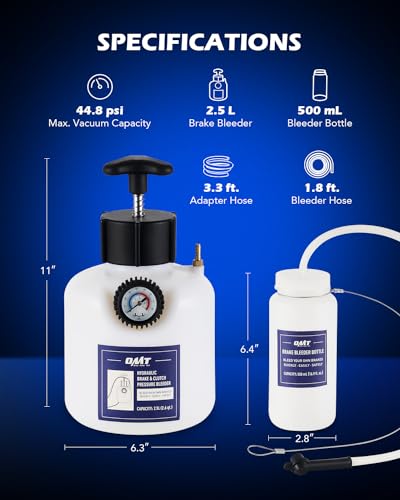 Orion Motor Tech Pressure Bleeder, 2.5L Pressure Brake Bleeder Set with 49.5mm Adapter