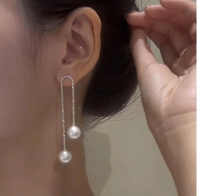 Long Pearl Pendant Earrings Delicate Rhinestone Tassel Pearl Pendant Earrings Low Allergy Elegant Wedding Party Bridal Jewelry Gift For Women2