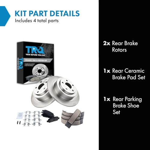 Image of TRQ Rear Brake Pad and Rotor Set Ceramic Parking Brake Shoe Compatible with 2003-2006 Subaru Baja 2001-2004 Legacy 2003-2004 Outback