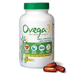 Ovega-3 Vegan Algae Omega-3 Daily Supplement, Supports Heart, Brain & Eye Health*, 500 mg Omega-3s, 135 mg EPA + 270 mg…
