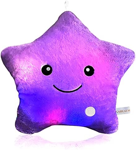 KAHEAUM Kids Decorative Pillow,Cute Star LED Light Up Pillow Gift for Baby Girls Women Birthday Unique Throw Pillows Bedroom Couch Sleeping Office Lumbar Back Cushion Purple Plush Pillow Stuffed Toy