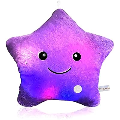 Kids Decorative Pillow,Cute Star LED Light Up Pillow Gift for Girls Women Birthday Unique Throw Pillows Bedroom Couch Office Lumbar Back Cushion Purple Plush Pillow Stuffed Toy