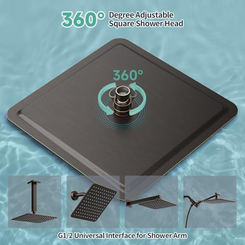 Image of SR SUN RISE 12 Inch Brass Rain Shower Head Oil Rubbed Bronze High Pressure Rainfall Showerhead Water Saving