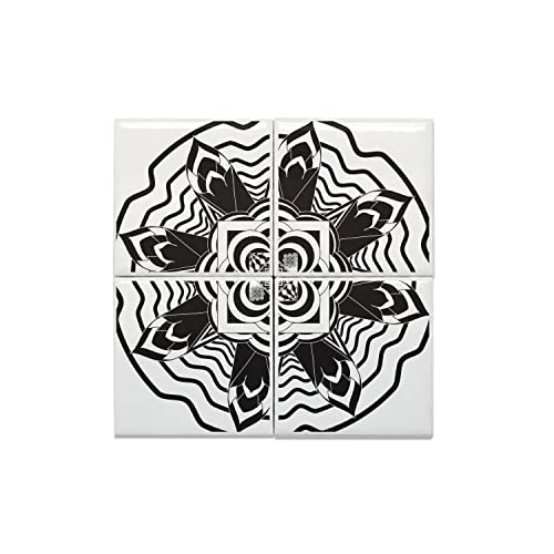 Carreaux céramique mandala 20x20 cm noir et blanc pour decoration murale zen