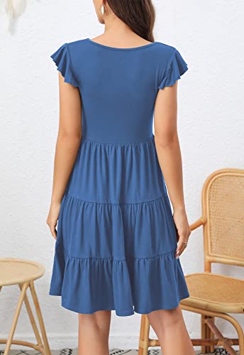 Image of Lamilus Summer Dresses for Women 2026 Ruffle Sleeve V Neck Non-See Through Tiered Babydoll Mini Dress Graduation Beach