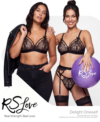 RSLOVE Damen Dessous Set mit Strumpfhalter - 3-teiliges Spitzen Teddy Babydoll Bodysuit Schwarz Mittel