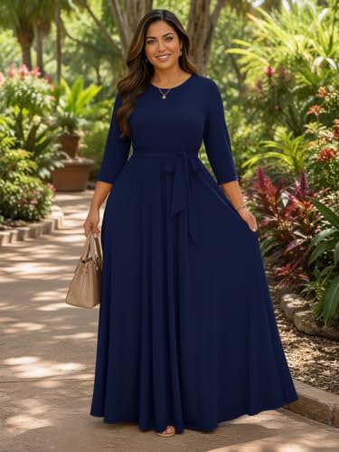 Image of Casual Maxi Dress for Women 3 /4 Sleeve with Pockets