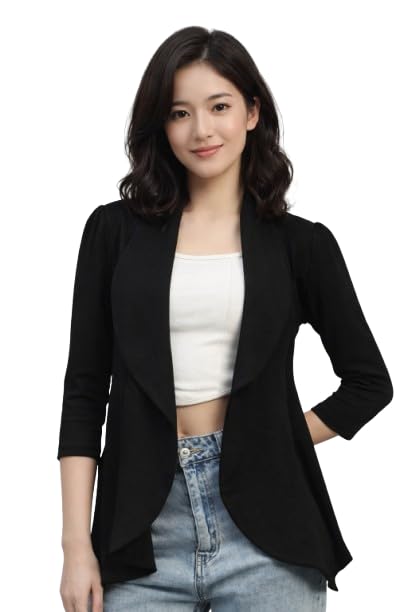 Women’s Shawl Collar Blazer | Solid 3/4 Sleeve Blazer Coat | Regular Fit Polyester-Lycra Party & Casual Layering Jacket for Girls & Ladies-image-4