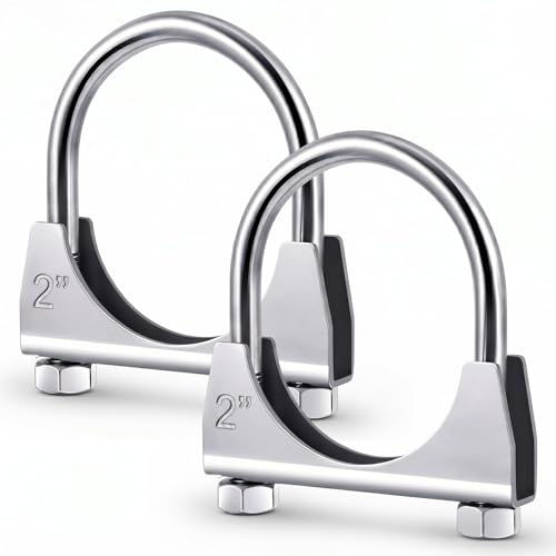 Datanly 4 Pcs 2 Exhaust Clamp Heavy Duty U-bolt Exhaust Clamp - Saddle Design Muffler Pipe Connector Tip Hook Clip Galvanized Iron Fits 2 Od Pipes
