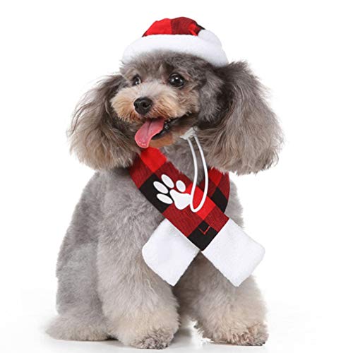 POPETPOP Natal Pet ChapÃ©u Cachecol Conjunto Floco de Neve Xadrez DecoraÃ§Ã£o Pet Santa Natal ChapÃ©