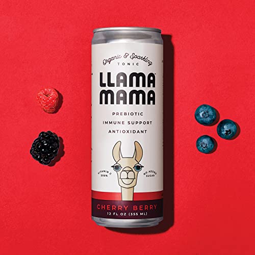 Llama Mama - Organic Sparkling Tonic, Healthy Soda, Prebiotic Antioxidant Soft Drink, Supports Digestive Health & Immune Health, 200% Vitamin C, Plant Fiber, Low Calorie, No Artificial Sweeteners Or Stevia, No Added Sugars, Peruvian Superfoods, Vegan (12 Oz, 12-Pack) (Cherry Berry) #TOP5