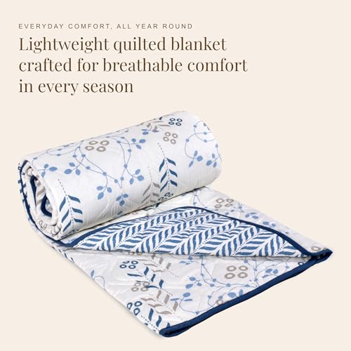 Image of HUESLAND Reversible AC Quilt Blanket Single Bed | 100% Cotton Quilted Shell, Super Soft 120 GSM Microfibre Wadding | Lightweight Comforter for All Weather Use | Petal - 55 x 88 inches