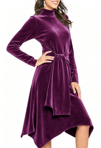 Image of Jayscreate Women's 2023 Long Sleeve Sweater Dress Fall Winter Midi Tie Front Knit High Waist Business Casual Dress
