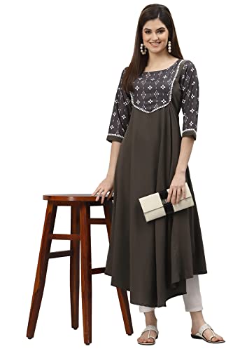 Image of Women's Crepe Regular Kurta (ALC9151 Grey XS)