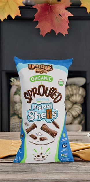 Unique Snacks Sprouted Pretzel Shells, Delicious Homestyle Baked Snack Bag, Vegan, OU Kosher, and Non-GMO Food, No Artificial Flavor, 8 Oz. Bag, Pack of 12