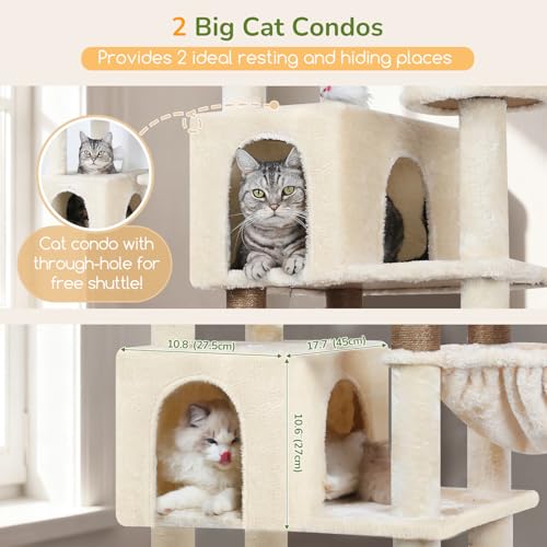 Image of Globlazer Extra Large Cat Tree Tower, 82in Tall Heavy Duty Cat Tree for Indoor Cats Large Adult Big Cat Tower with 8 Scratching Posts, 2 Cat Condos, 2 Top Perches, 3 Hanging Baskets, S82, Beige