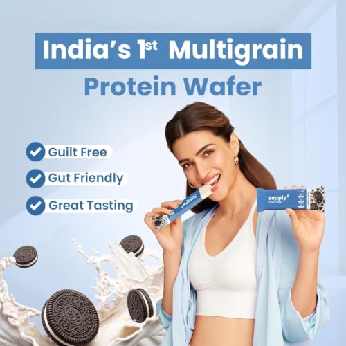 Image of SUPPLY6 Protein Wafer Bars | Cookie & Cream Flavor | Pack of 10 | Multigrain Crunchy Wafer | Vegetarian | 10g Protein | 3g Fiber | No Added Sugar | Pea Protein Based | 400 G