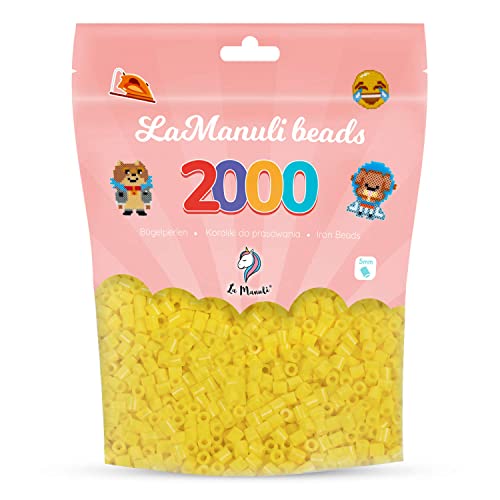 La Manuli Cuentas para Planchar Amarillo 2000 piezas - Fuse Beads Midi 5mm - para DIY Manualidades Manualidad - Bolsa Reutilizable