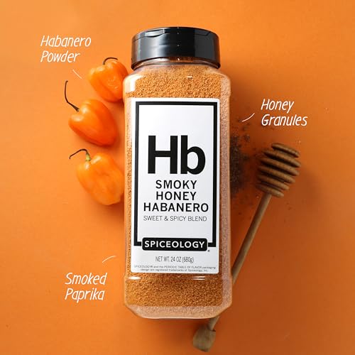 Spiceology - Smoky Honey Habanero - Sweet & Spicy BBQ Rub for Smoking or Grilling - Use On: Chicken, Wings, Pork, Steak, Nuts, Butter, Bacon, or Burgers - 24 oz