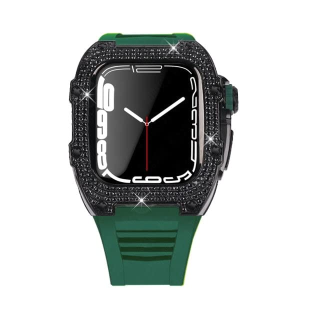 Luxury Diamond Case for Apple Watch 8 45mm Band Series 7 6 5 4 SE 44mm Men Rubber Strap for IWatch 8 Case Mod Modification Kit