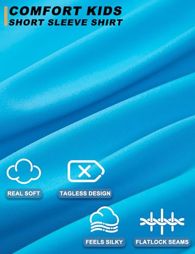 Image of Boys Rash Guard Short Sleeve UPF50+ Sun Protection Water Beach Swim Shirt | Kids Youth Surfing Pool Neon Swimwear Top Quick Dry Tagless Ultra Soft Stretchy Lightweight Moisture Wicking Cool Feel Tee