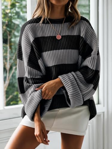 Image of Simier Fariry Womens Fall Winter Long Sleeve Oversized Striped Sweater